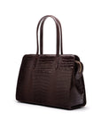 Ladies' leather 15" laptop handbag, brown croc, back