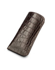 Large leather glasses case, brown croc, front