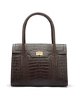 Large leather Morgan bag, brown croc, front view