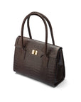 Large leather Morgan bag, brown croc, side view