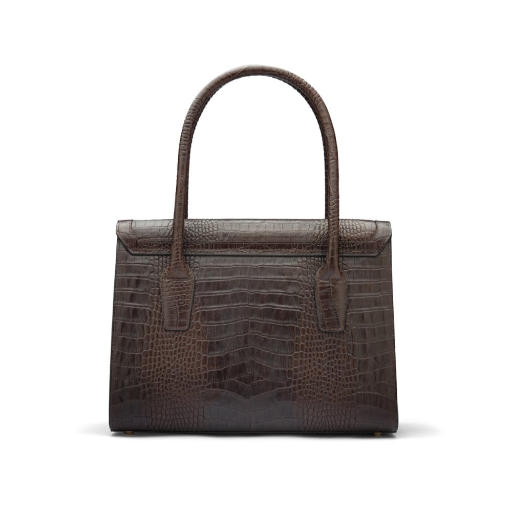 Large leather Morgan bag, brown croc, back view