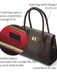 Large leather Morgan bag, brown croc, features