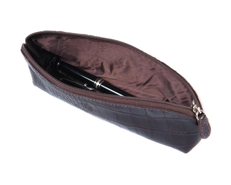 Brown Croc Large Leather Pencil Case