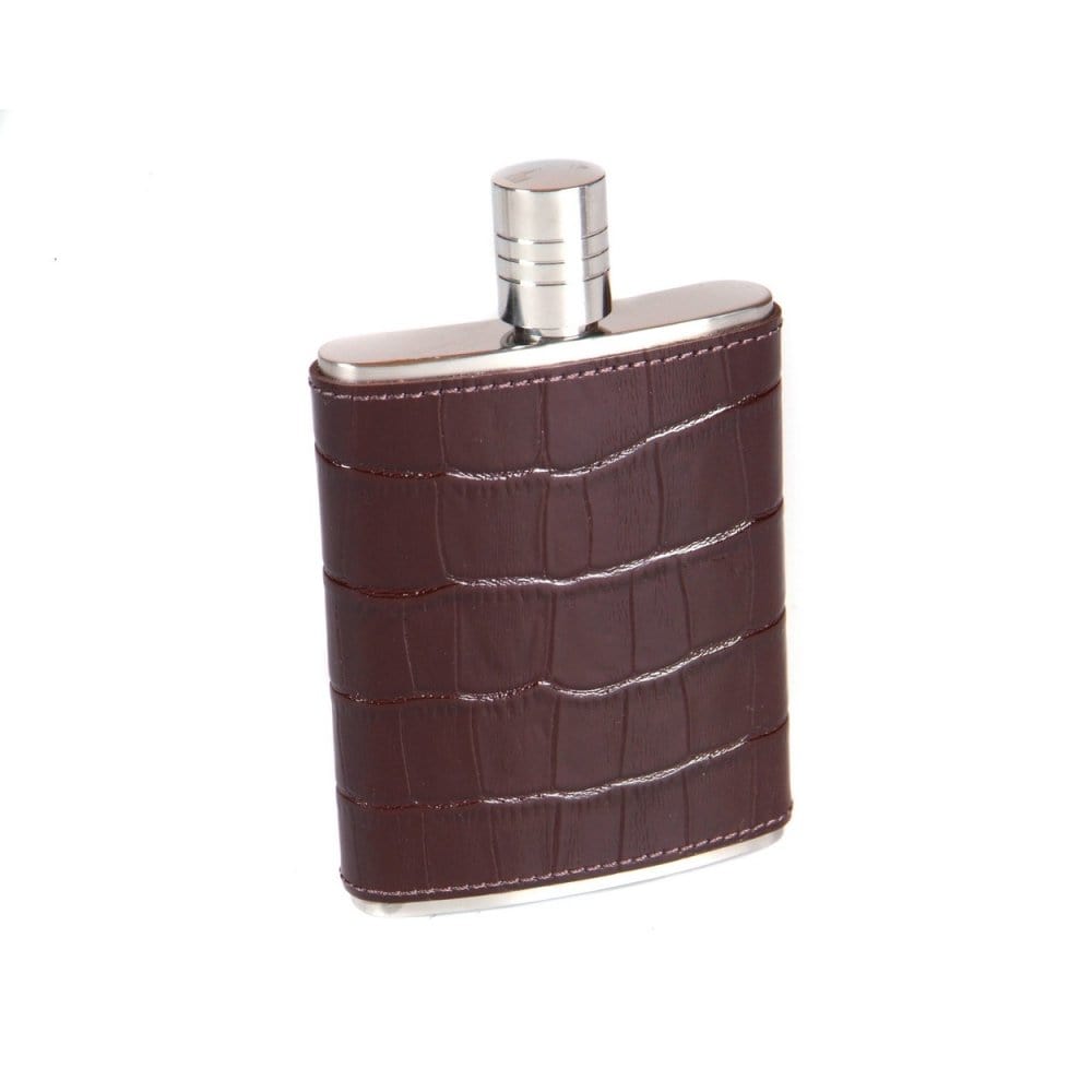 Brown Croc Leather 3oz Hip Flask