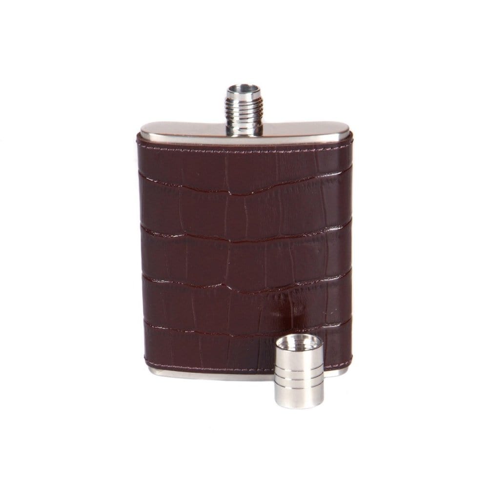 Brown Croc Leather 3oz Hip Flask