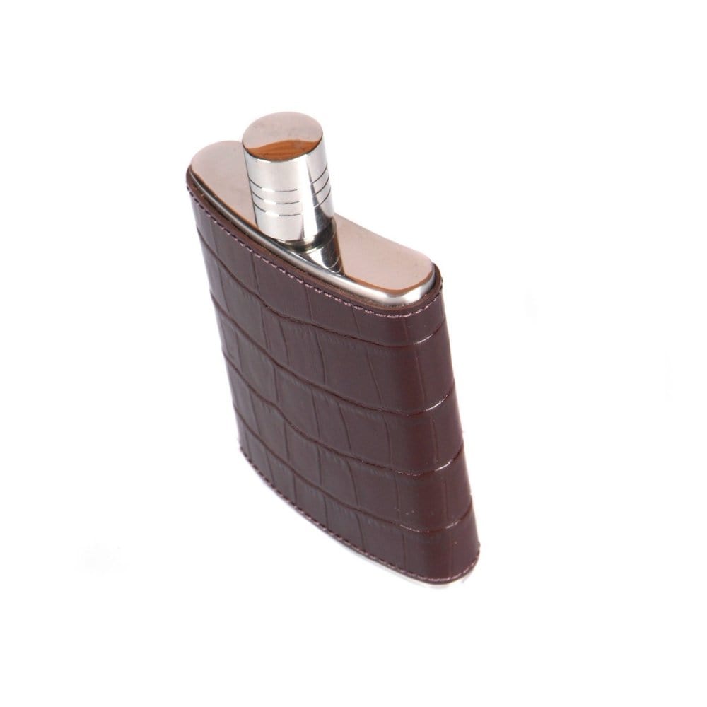 Brown Croc Leather 3oz Hip Flask