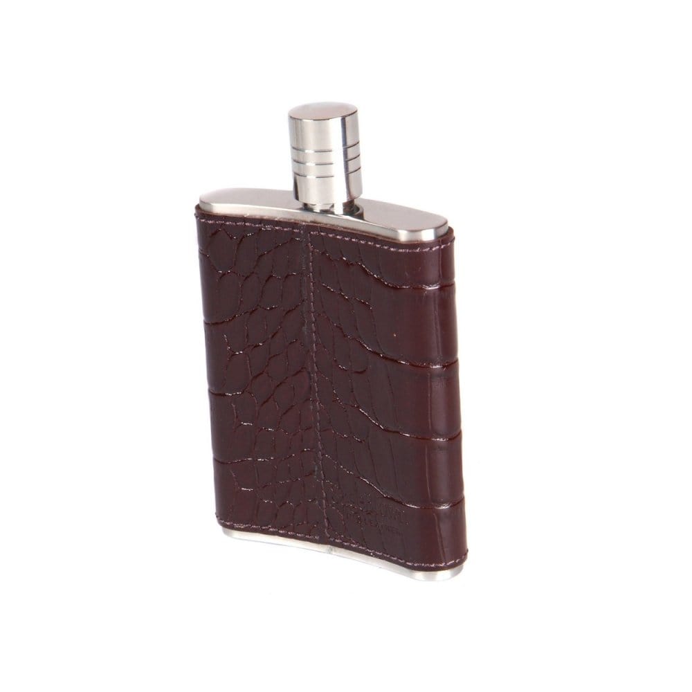 Brown Croc Leather 3oz Hip Flask