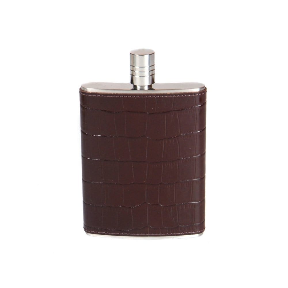 Brown Croc Leather 5oz Hip Flask