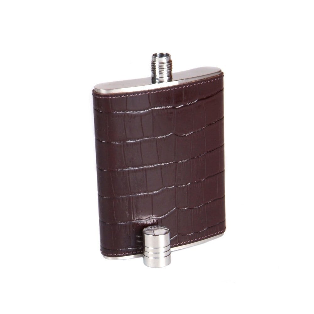 Brown Croc Leather 5oz Hip Flask