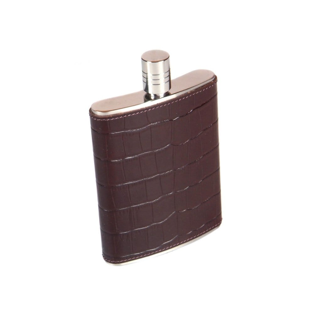 Brown Croc Leather 5oz Hip Flask