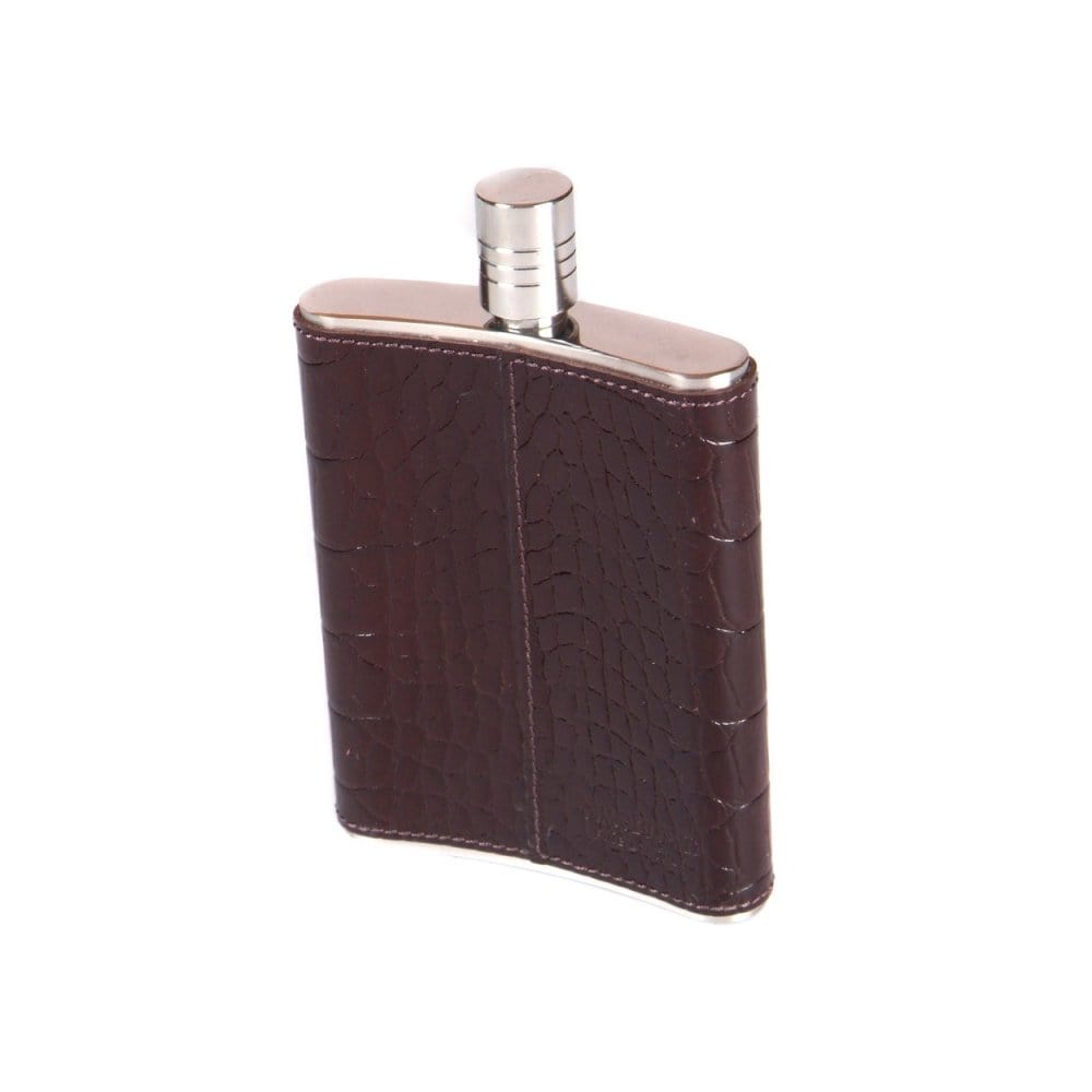 Brown Croc Leather 5oz Hip Flask