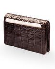 Leather bifold card wallet, brown croc, back