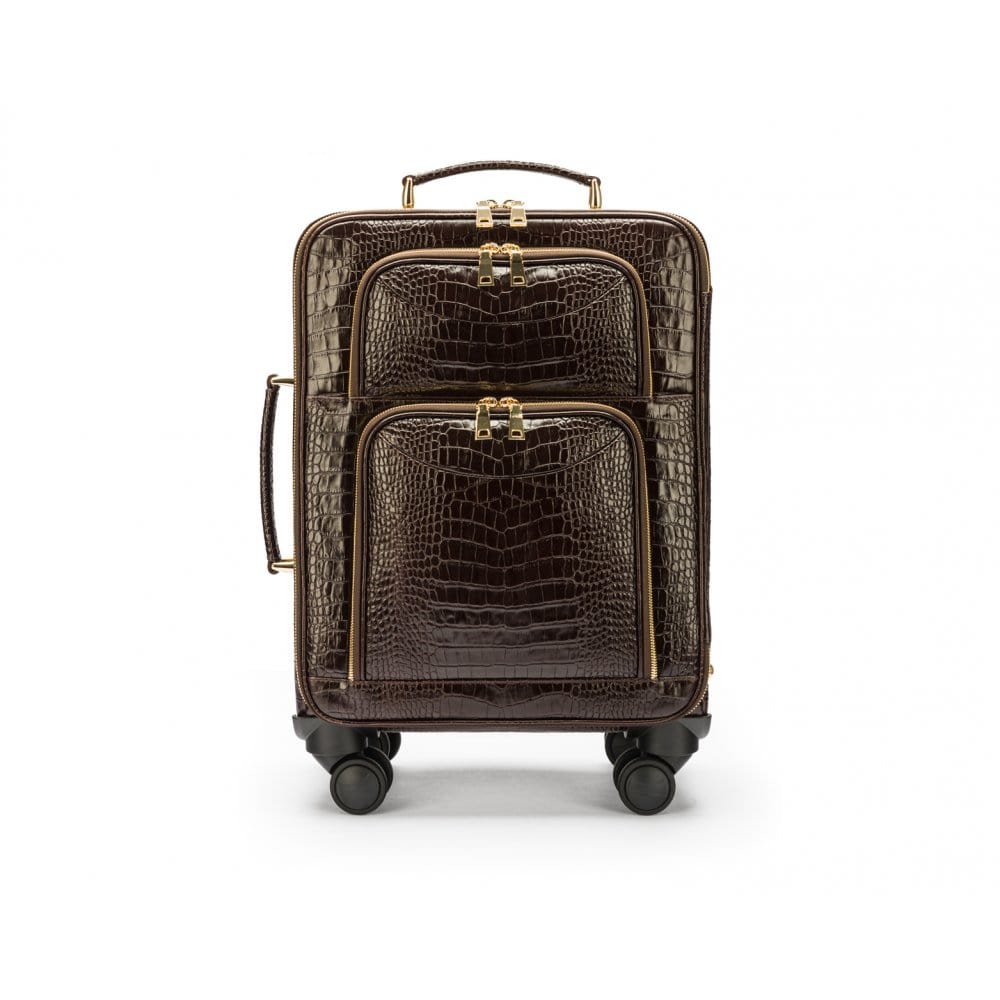 Leather cabin suitcase, brown croc, front