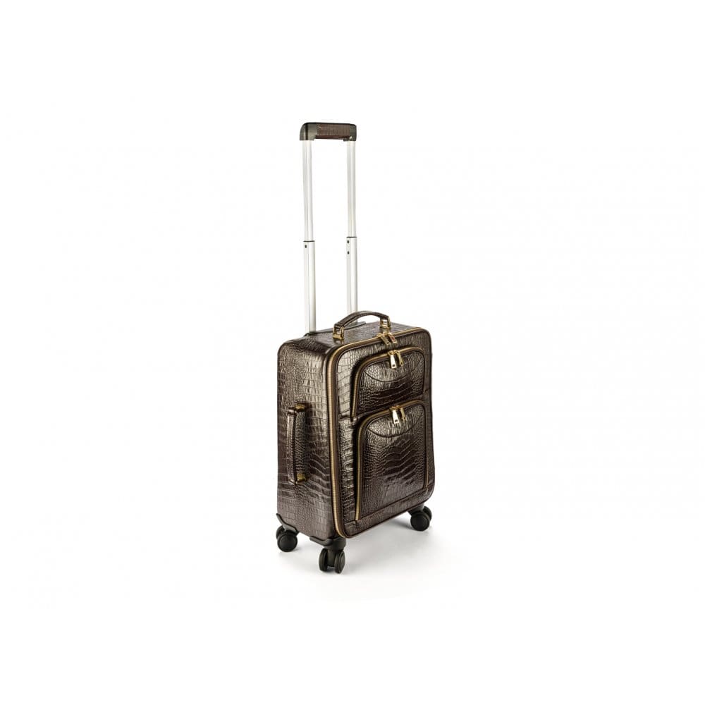 Leather cabin suitcase, brown croc, side