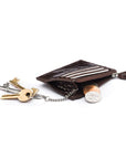 Leather card case with zip coin purse and key chain, brown croc, inside