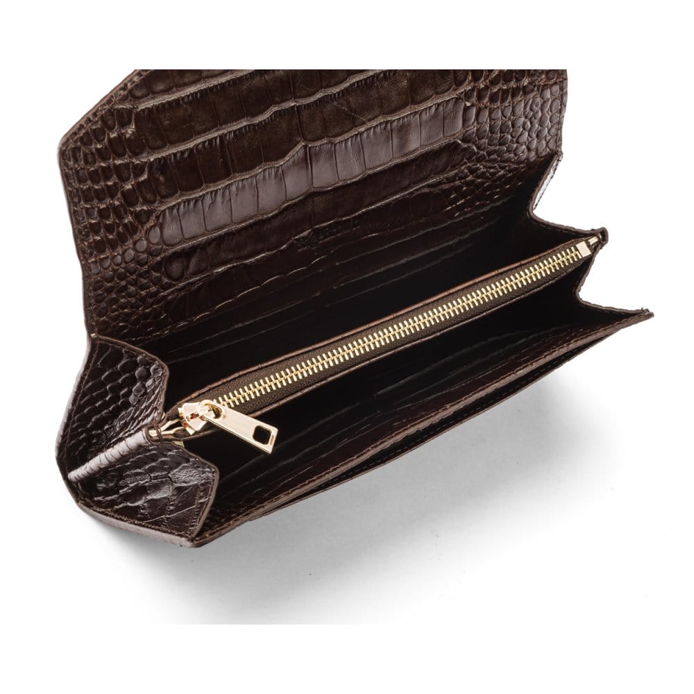 Brown Croc Leather Clutch Accordion Purse With 12 CC