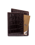 Leather compact billfold wallet 6CC, brown croc, back