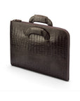 Leather document case with retractable handles, brown croc, side