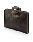 Leather document case with retractable handles, brown croc, back