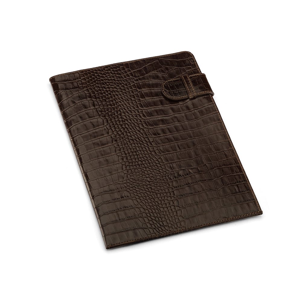 A4 leather document folder, brown croc, front view