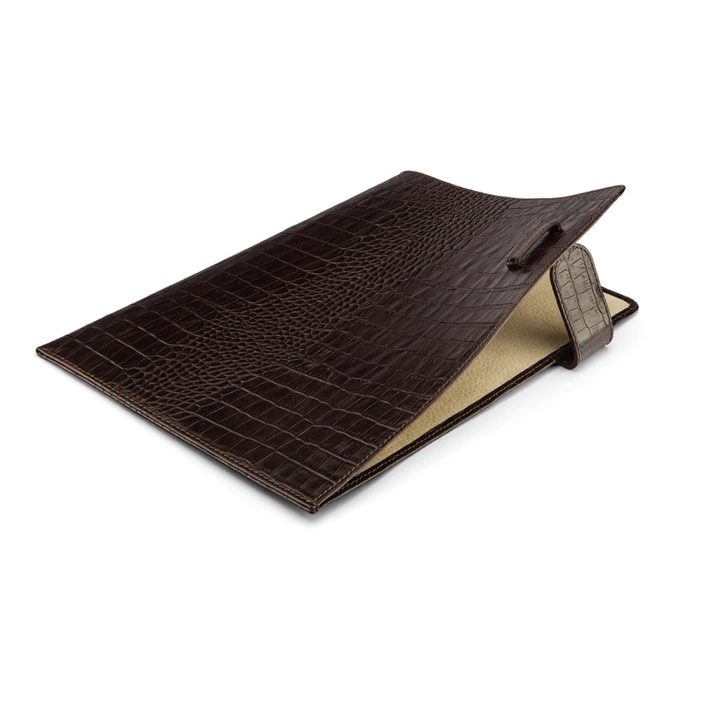 A4 leather document folder, brown croc, inside view