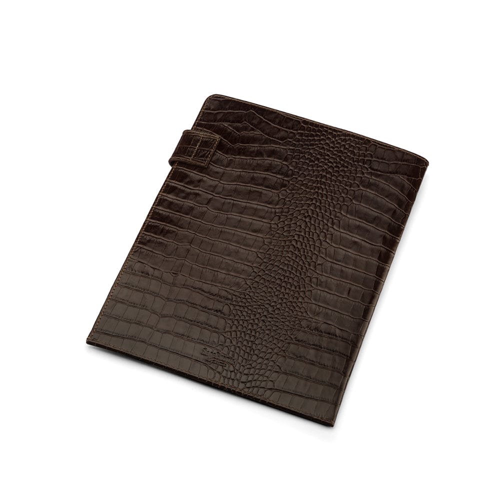 A4 leather document folder, brown croc, back view