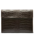 Leather envelope folder, brown croc front view