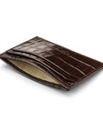 Flat leather credit card holder with middle pocket, 5 CC slots, brown croc, inside