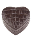 Leather heart shaped jewellery box, brown croc, front