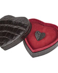 Leather heart shaped jewellery box, brown croc, open