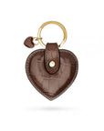 Leather heart shaped key ring, brown croc, front