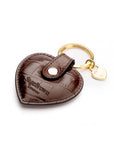 Leather heart shaped key ring, brown croc, back