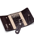 Key wallet with detachable key fob, brown croc, open