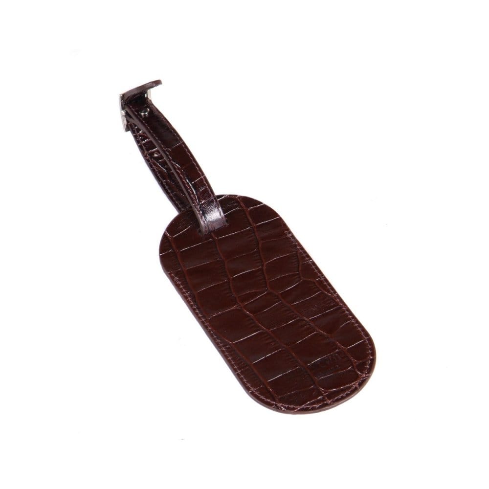 Leather luggage tag, brown croc, back