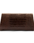 Leather clutch bag, brown croc, back view