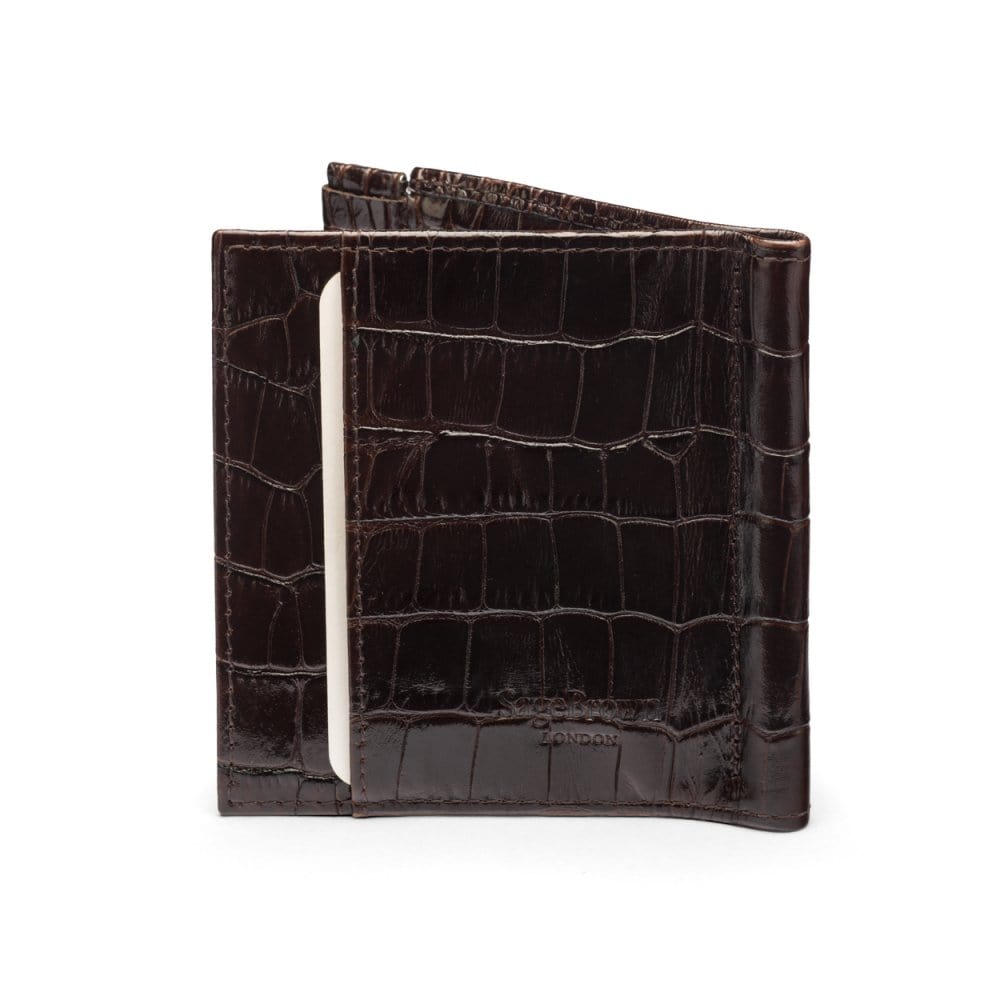 Brown Croc Ultimate Compact Leather Money Clip Wallet