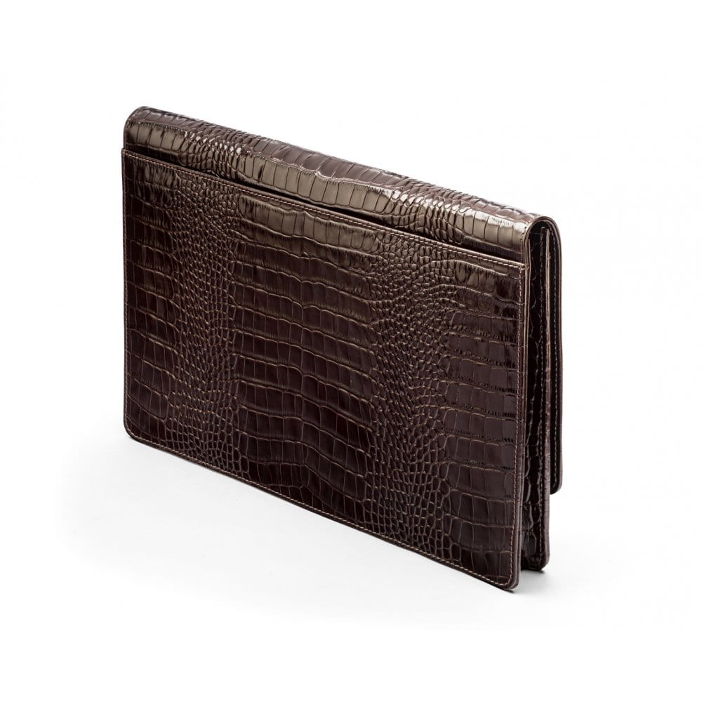 Small leather A4 portfolio case, brown croc, back