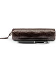 Leather pencil case, brown croc, front