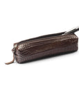 Leather pencil case, brown croc, open