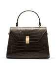 Leather top handle bag, brown croc, front