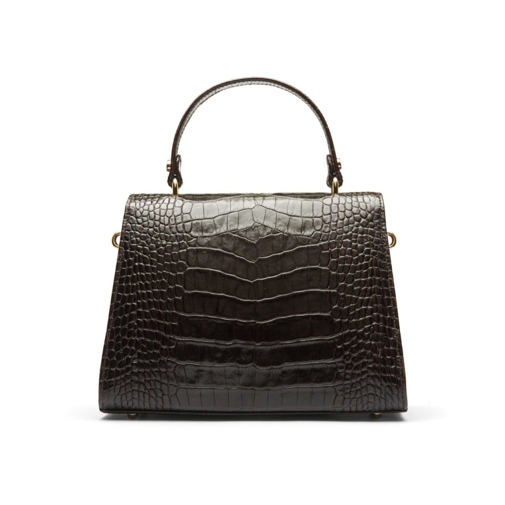 Leather top handle bag, brown croc, back