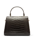 Leather top handle bag, brown croc, back