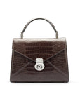 Leather top handle bag, Burnett bag, brown croc