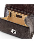 Leather top handle bag, Burnett bag, brown croc, inside view