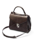 Leather top handle bag, Burnett bag, brown croc, with shoulder strap