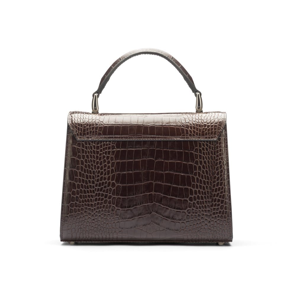 Leather top handle bag, Burnett bag, brown croc, back view