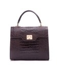 Leather signature Morgan bag, brown croc, front view