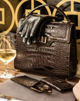 Leather signature Morgan bag, brown croc, lifestyle