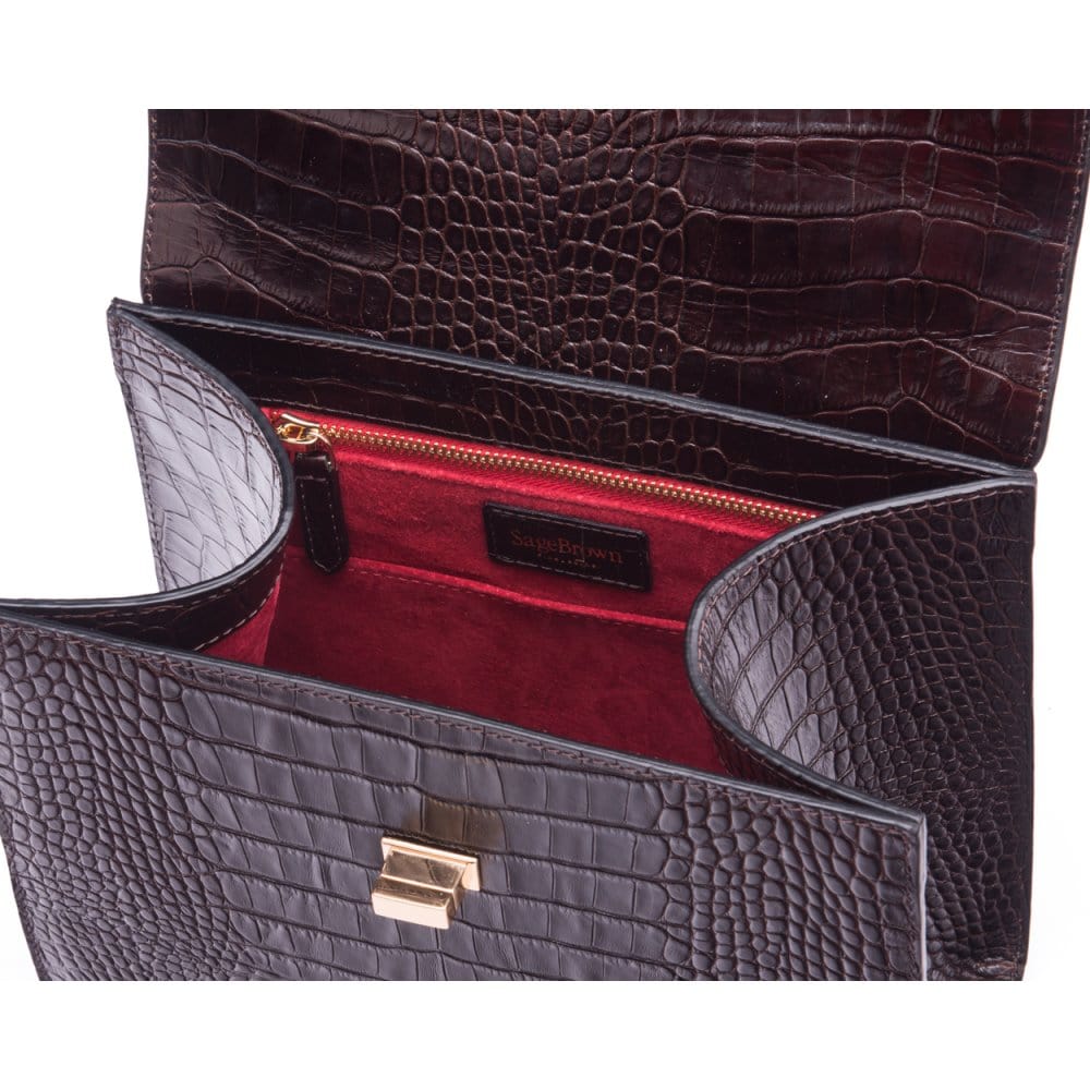 Leather signature Morgan bag, brown croc, inside view