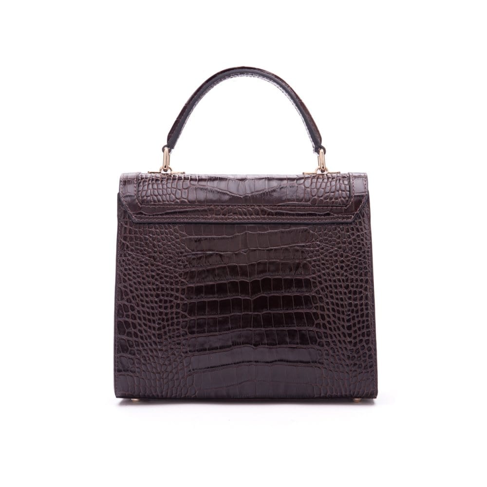 Leather signature Morgan bag, brown croc, back view